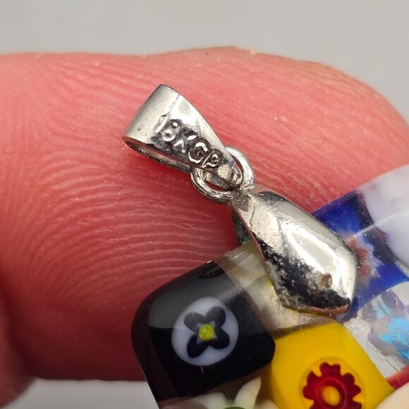 Murano Millefiori Glass Pendant 1.75x.75" Multicolored Floral Mosaic 18k GP Bail - Picture 2 of 7